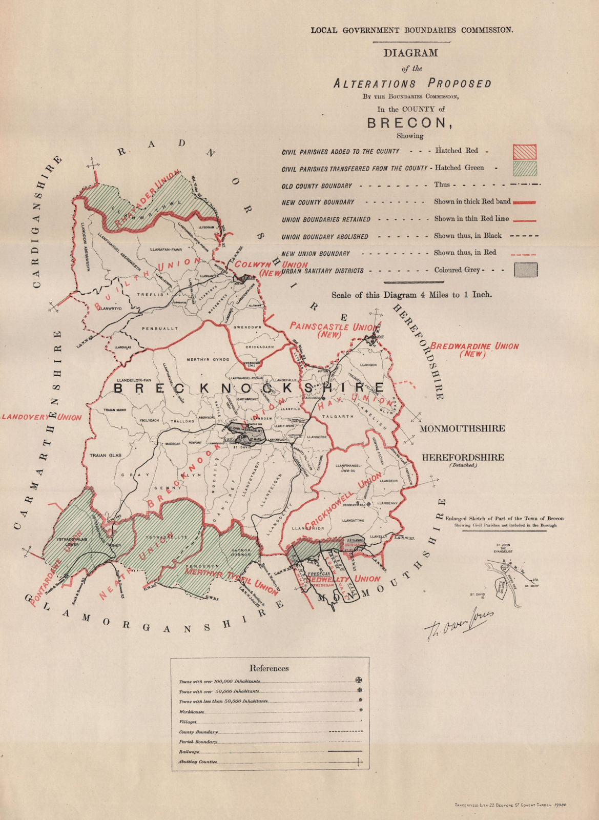 Alterations Proposed in Breconshire. JONES. BOUNDARY COMMISSION 1888 old map